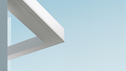 Geometric close-up of a contemporary architectural structure with white beams set against a pale blue background. Minimalist and modern design photography.
