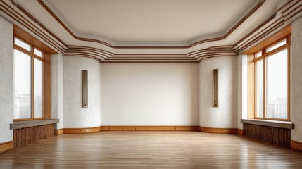 Obraz premium Elegant interior space featuring polished wood floors and elaborate ceiling molding