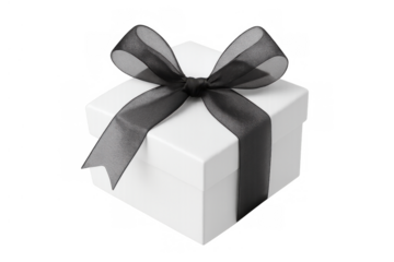 Gift box with black ribbon bow for special occasion gifting, birthday, christmas, or anniversary celebration concept