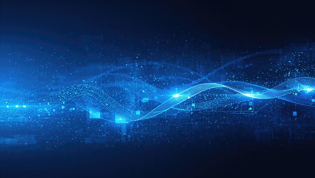 Digital pixel internet design with blue abstract technology lights