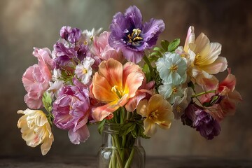 Spring Bouquet Delightfully Arranged Atop a Rich Mocha Mousse Dessert Generative AI