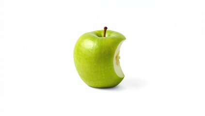 A single green apple and a sliced quarter isolated on a white backdrop with clipping path