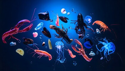 Vibrant Seafood Display in Underwater Setting
