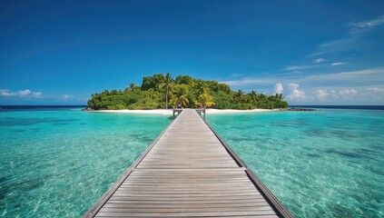 Fototapeta premium Exotic island landscape with lush vegetation, showcasing natural beauty and tranquility