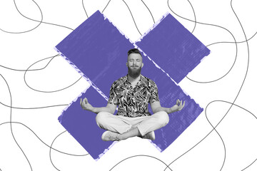 Composite trend artwork 3D sketch image photo collage of cross paper piece line yoga training...