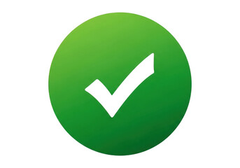 Green circle with black check mark symbol isolated on transparent background