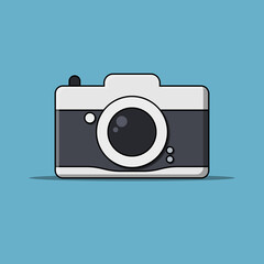 Flat Vintage Camera Icon on Blue Background