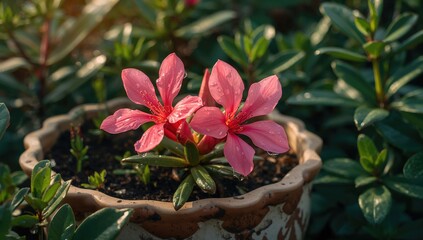Desert rose flower with pink petals and water droplets, showcasing a fiber-rich choice