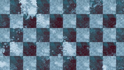 Abstract winter-themed checkered backdrop featuring diverse geometric forms, suitable for editorial header background