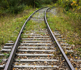 The railway tracks at Dundas Valley during fall, near the victorian rail station replica, Hamilton, Ontadio, Canada