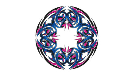 Dynamic tribal tattoo design with striking blue and magenta gradients on white canvas