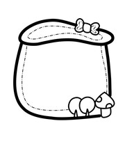 Hand-drawn decorative frame with bows and wavy lines in black outline on a white background. Vintage border element concept, greeting card design and elegant frame