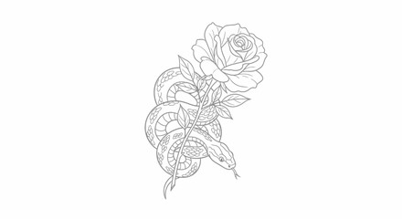 Elegant intertwined snake and rose design evoking mystery and natural beauty art