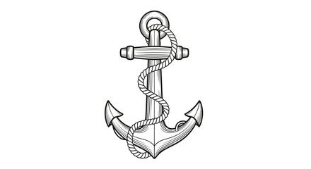 Detailed Anchor and Rope Illustration Isolated on White Background Depicting Nautical Symbolism