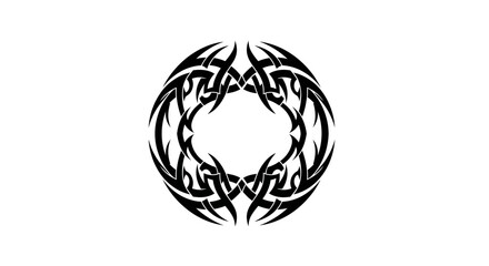 Abstract tribal symmetrical design forming a stylized black circular tattoo graphic