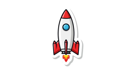 Whimsical cartoon rocket ship ready for liftoff against a pristine white backdrop