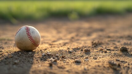 Baseball on Dirt Field Closeup Outdoor Sports Equipment