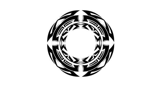 Circular Tribal Pattern Illustration with Intricate Black Geometrical Shape Elements