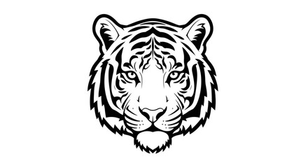 Striking black and white illustration of a fierce tiger's head graphic design