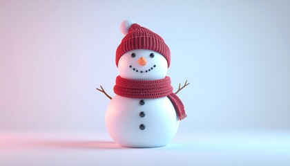 Charming Snowman in Winter Hat and Scarf, Festive Holiday Character Illustration