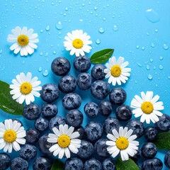 Blueberries and Daisies - A Fresh and Vibrant Still Life Composition.