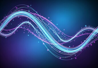 A minimalistic neon composition showing flowing cyan and magenta waves across a deep navy background. Subtle glowing dots enhance the depth and futuristic tone. The lines form a rhythmic digital patte