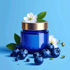 Blueberry Cream Jar with Flowers - Natural Beauty and Skincare.