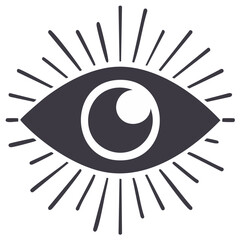 Stylized All Seeing Eye Icon with Radiant Light Beams Vector Graphic