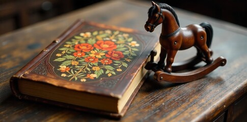 Generational Heirloom Objects A still life showcasing items passed down through families, symbolizing connection and history. A still life composition featuring a weathered leather bound journal, an