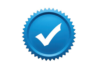Blue seal with black checkmark symbol isolated on transparent background
