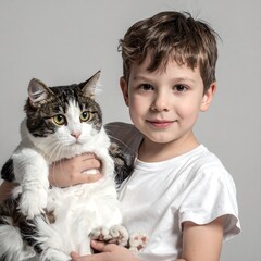 Boy and Cat - A Moment of Connection and Affection.