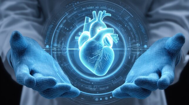 Futuristic Doctor in Gloves Shaping a Heart with Advanced Technology, Symbolizing Health and Innovation in Medicine