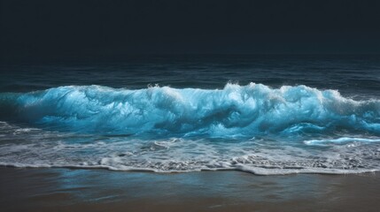 Surreal Illumination of Ocean Waves with Plankton Glow in Vibrant Blue Light Capturing the Beauty of Nature's Underwater Wonders