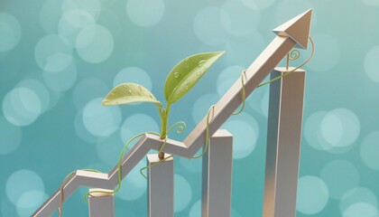 Green Business Growth Chart with Sprout and Arrow Pointing Upward