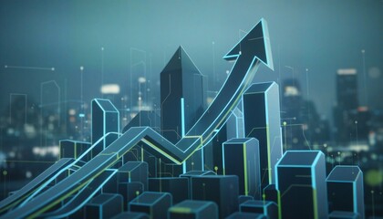 Abstract financial chart with upward arrow, representing business growth and market success.