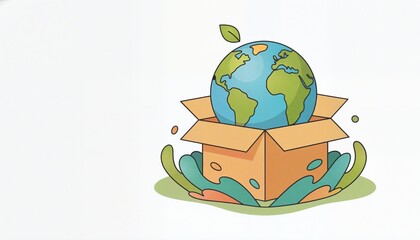 Earth Globe in a Cardboard Box Representing Environmental Awareness and Sustainability