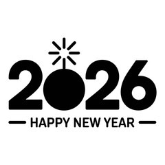 happy new year 2026 icon Silhouette vector style on white background
