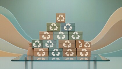 Stacked Recycling Boxes with Symbol Representing Sustainable Waste Management
