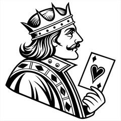 Monochrome vector illustration of the King of Hearts playing card in a bold style, ideal for themes of playing cards, games, or royalty.