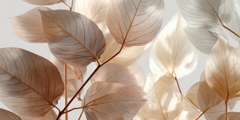 Delicate, translucent leaves in warm tones. Artistic botanical study, detailed textures