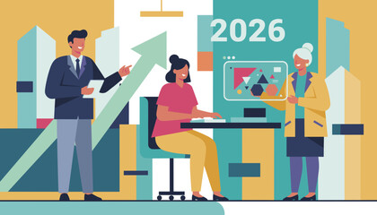 Business team planning 2026 strategy focusing on growth and success