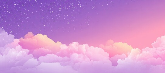 Dreamy sky with stars, soft clouds, and a gradient sunset in purples, pinks, and yellows