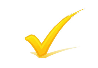 Bright yellow check mark symbol isolated on transparent background