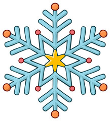 Cartoon Blue Snowflake with Orange and Pink Details in Winter Christmas Holiday Illustration