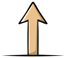 Cartoon arrow pointing upwards, brown with black outline, direction symbol.