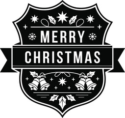 Merry Christmas Badge Vector, Festive Holiday Emblem, Holly Design