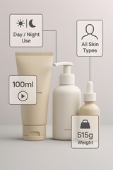 Cosmetic product packaging with labels for usage and volume