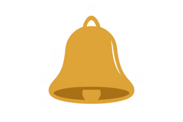 Golden bell icon illustrating a new notification, urgent alert, or upcoming event reminder. Transparent background