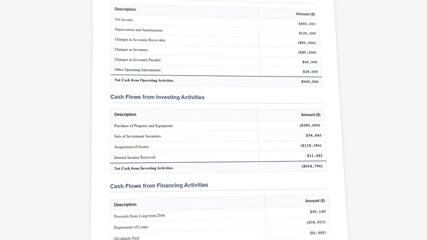 Cash flow statement with quarterly financial analysis and liquidity metrics display - Powered by Adobe