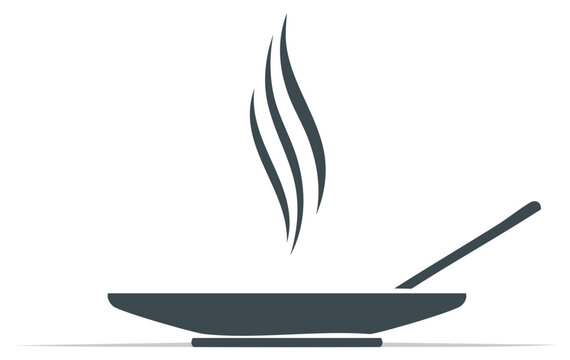 steaming plate with spoon, dark gray clip art preview